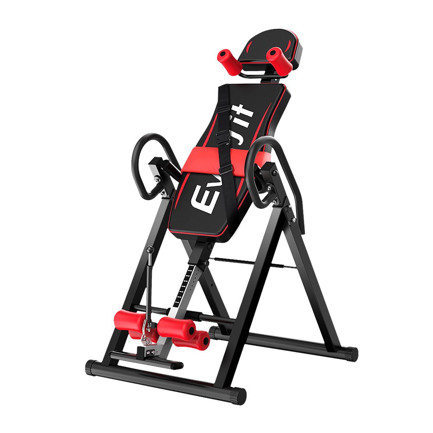 Everfit inversion table in black for back stretching and gravity exercises, designed for home gym fitness routines.