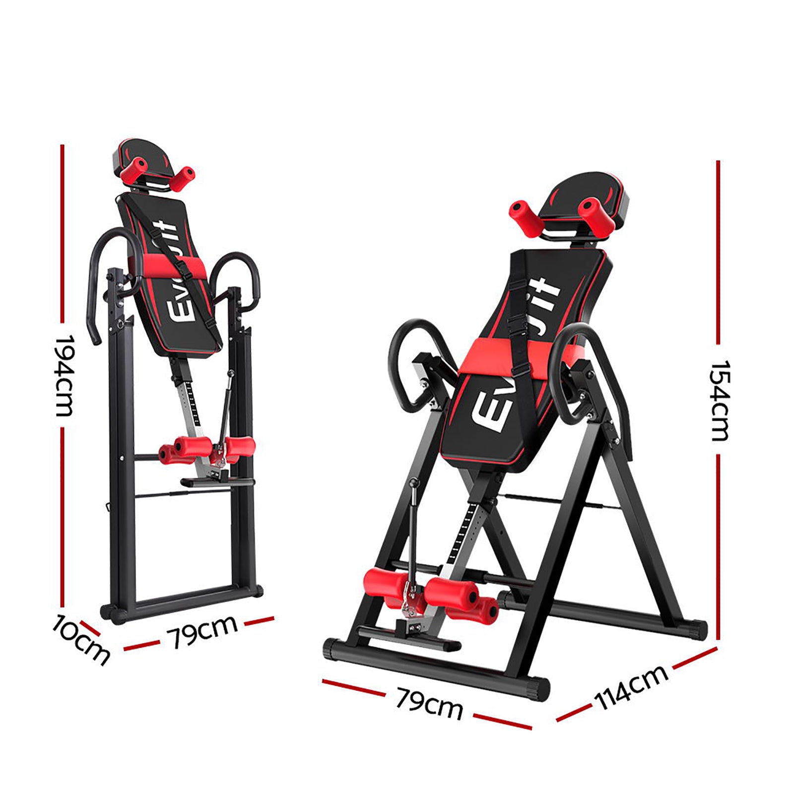 Black Everfit Inversion Table for back stretching and gravity exercise, designed for home gym use with a sturdy frame.