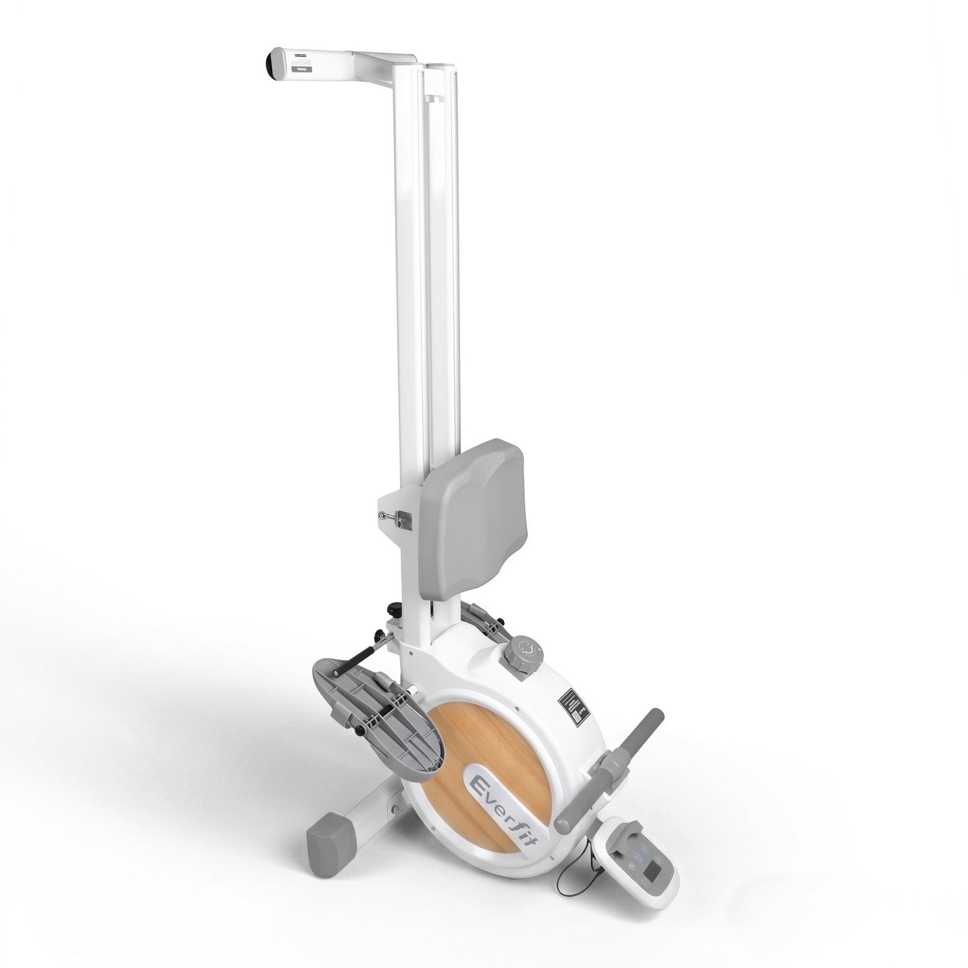 White Everfit magnetic rowing machine with digital display, quiet design, and app compatibility for home exercise routines.