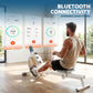White Everfit magnetic rowing machine with digital display, quiet design, suitable for home exercise and compatible with fitness apps.