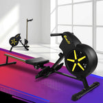 Black Everfit air rowing machine for home exercise, featuring adjustable resistance and digital display for effective cardio workouts.