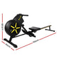Black Everfit air rowing machine for home gym, featuring a digital display and adjustable resistance for cardio workouts.