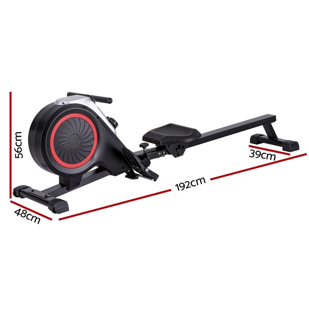 Black Everfit folding magnetic rowing machine with 16 resistance levels, ideal for cardio workouts and home gym exercise.