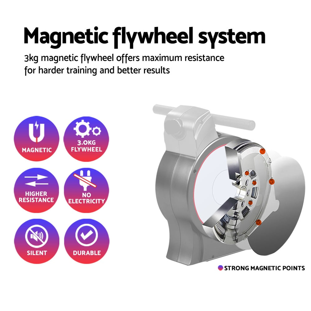 Black Everfit magnetic rowing machine with 16 resistance levels, foldable design for efficient cardio workouts at home.