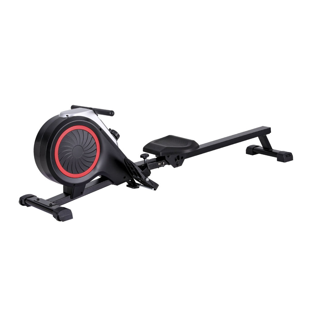 Black Everfit foldable magnetic rowing machine with 16 adjustable levels for cardio workouts in a gym setting