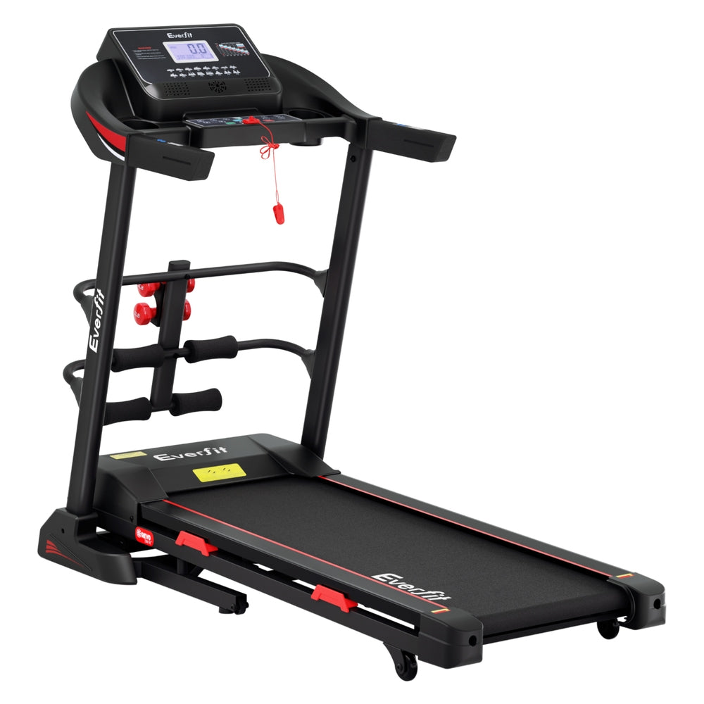 Everfit electric treadmill with sit-up bar, compact home gym fitness machine, 450mm width, suitable for cardio and strength workouts