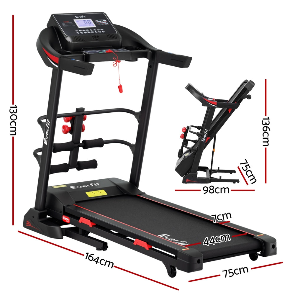 Electric treadmill by Online Fitness Depot with sit-up bar, compact 450mm width, perfect for home gym and fitness exercises.