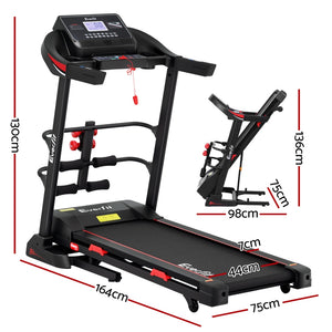 Electric treadmill by Online Fitness Depot with sit-up bar, compact 450mm width, perfect for home gym and fitness exercises.