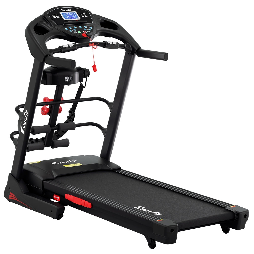 Everfit electric treadmill for home gym, includes massager, 480mm running surface, ideal for fitness and exercise routines.