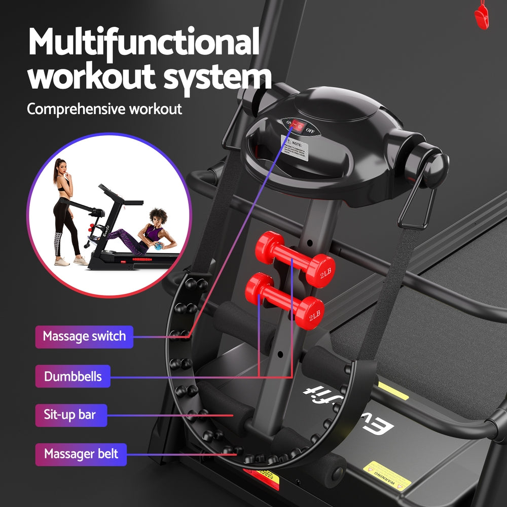 Electric treadmill by Online Fitness Depot with massage feature, 480mm belt width, ideal for home gym workouts and fitness.