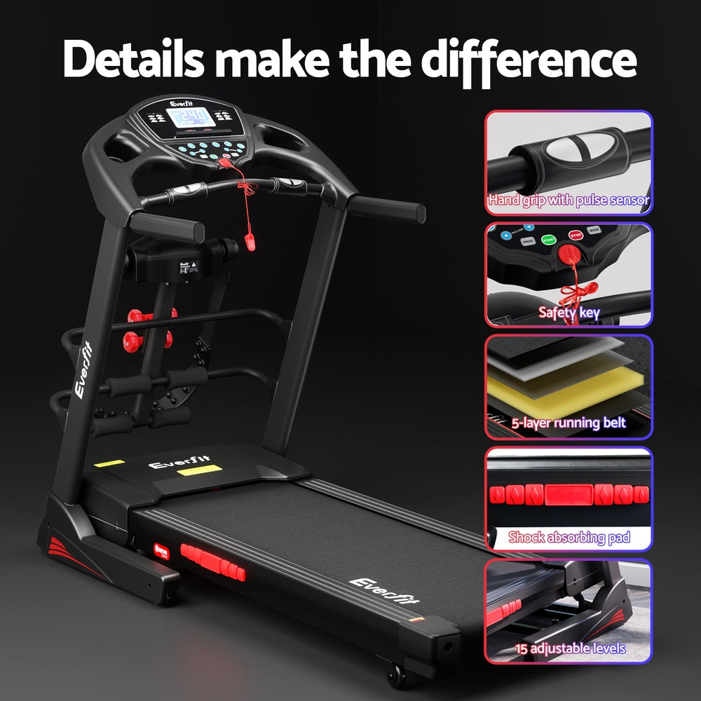 Electric treadmill by Online Fitness Depot with massager, 480mm running belt, for home gym fitness and exercise workouts.