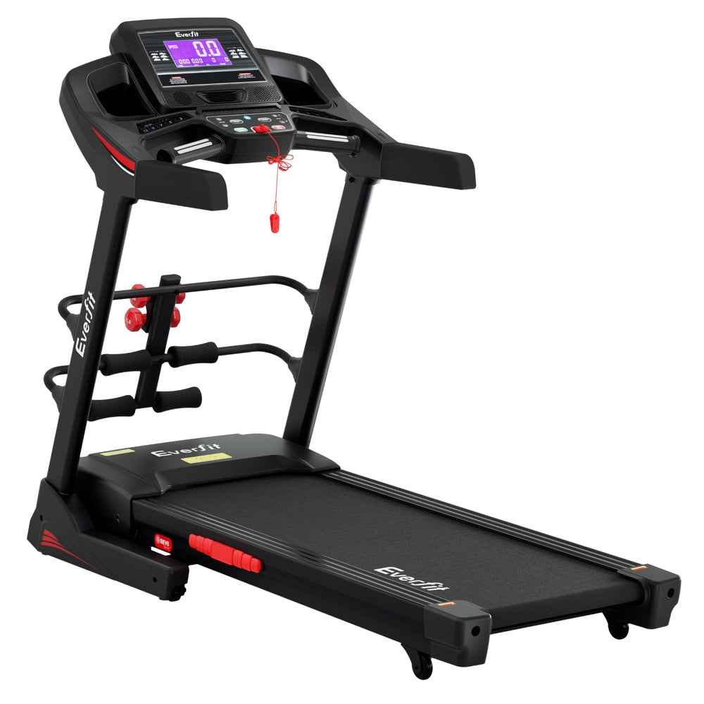 Everfit electric treadmill with sit-up bar, 480mm running surface, designed for home gym workouts, by Online Fitness Depot.