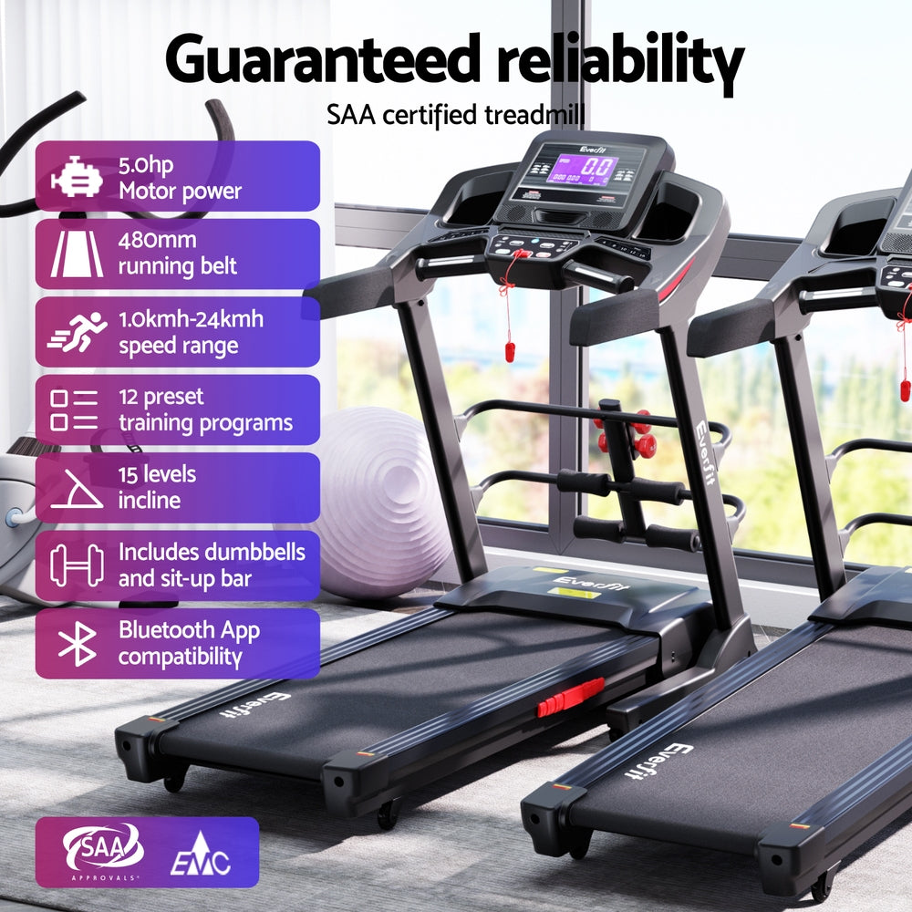 Everfit electric treadmill with sit-up bar, 480mm width, for home gym fitness exercise machine, online fitness depot brand