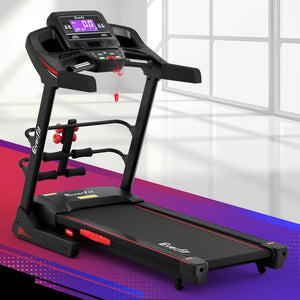 Everfit electric treadmill with sit-up bar, black fitness exercise machine for home gym workouts, 480mm width, online fitness depot