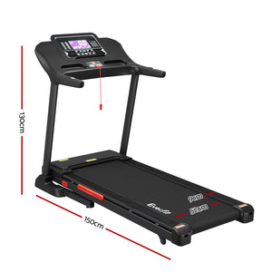Electric Everfit treadmill with auto incline for home gym workouts, featuring a 520mm belt width and digital display.