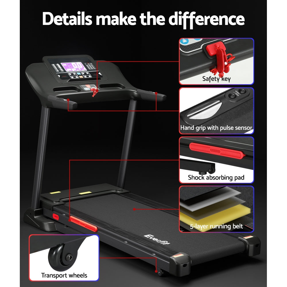 Everfit electric treadmill with auto incline, 520mm belt, for home gym fitness, from Online Fitness Depot.