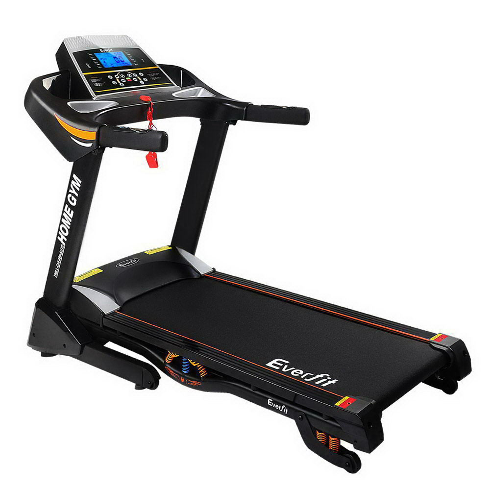 Everfit electric treadmill with auto incline, 480mm belt, designed for home gym fitness and exercise training.