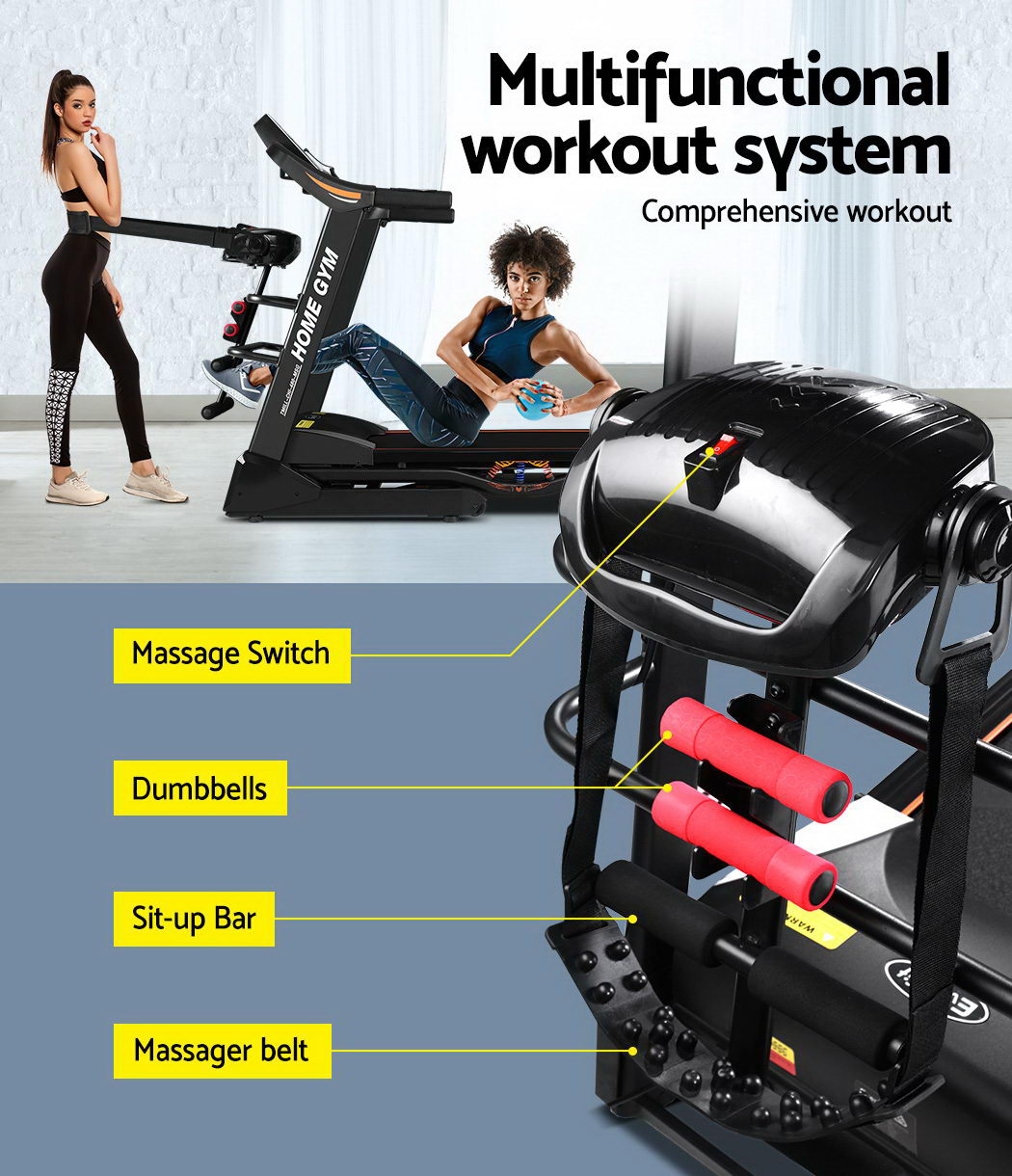 Everfit electric treadmill with massager, 480mm wide running belt, for home gym fitness exercises, by Online Fitness Depot.