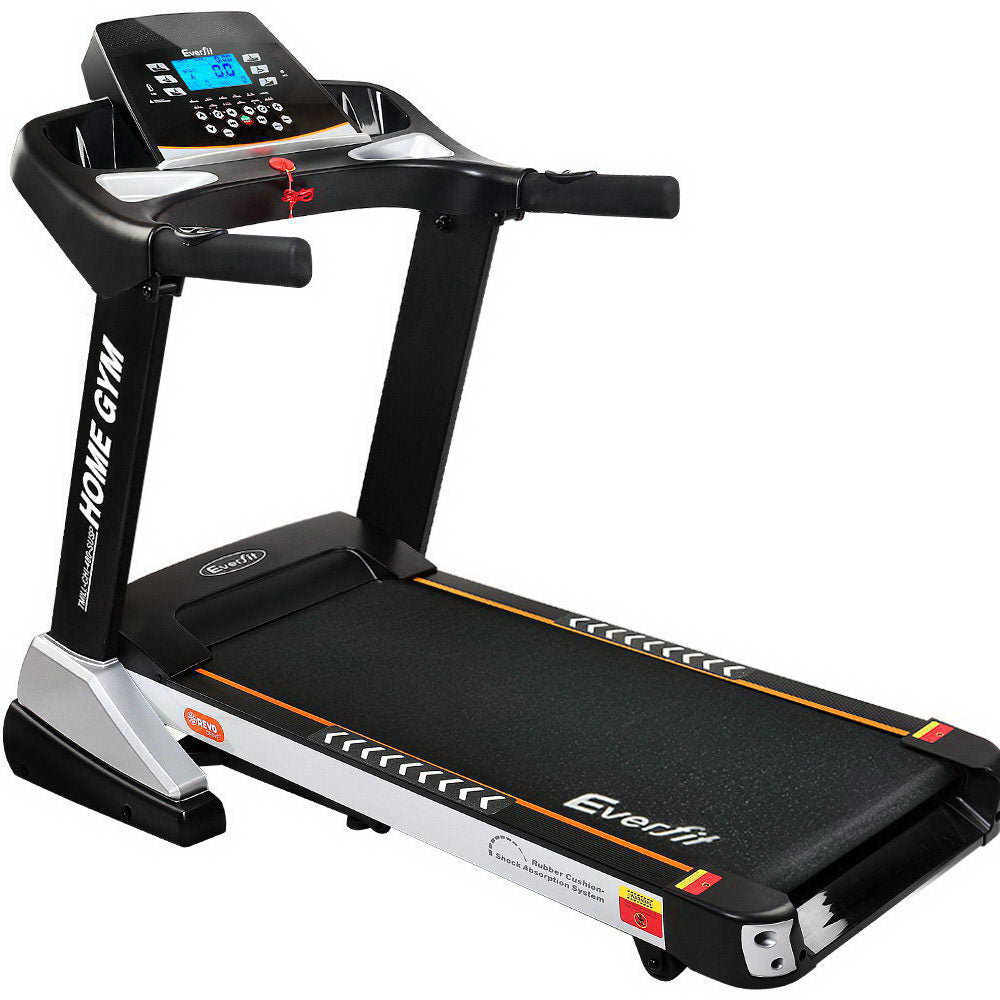 Everfit electric treadmill with auto incline, 480mm width, for home gym and fitness exercise, featuring a sturdy spring mechanism.