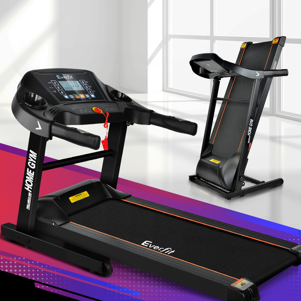 Foldable Everfit electric treadmill with 400mm belt, designed for home gym workouts, from Online Fitness Depot.