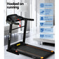 Foldable Everfit electric treadmill for home gym, 400mm width, fitness exercise machine with digital display and safety features.