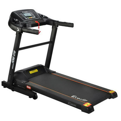 Foldable Everfit electric treadmill for home gym workout, with a 400mm running surface and digital display for fitness training.
