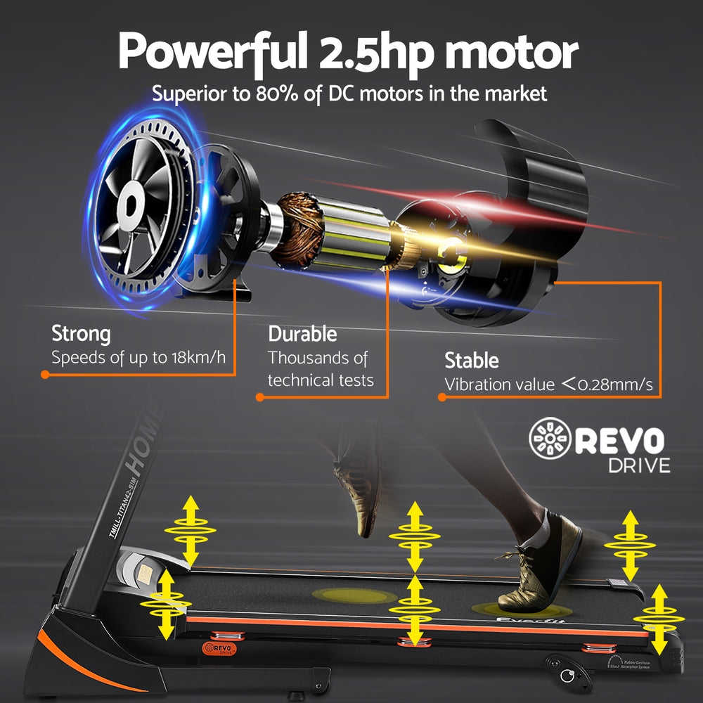 Everfit treadmill electric home gym fitness exercise machine with hydraulic system, 420mm running belt, used indoors.