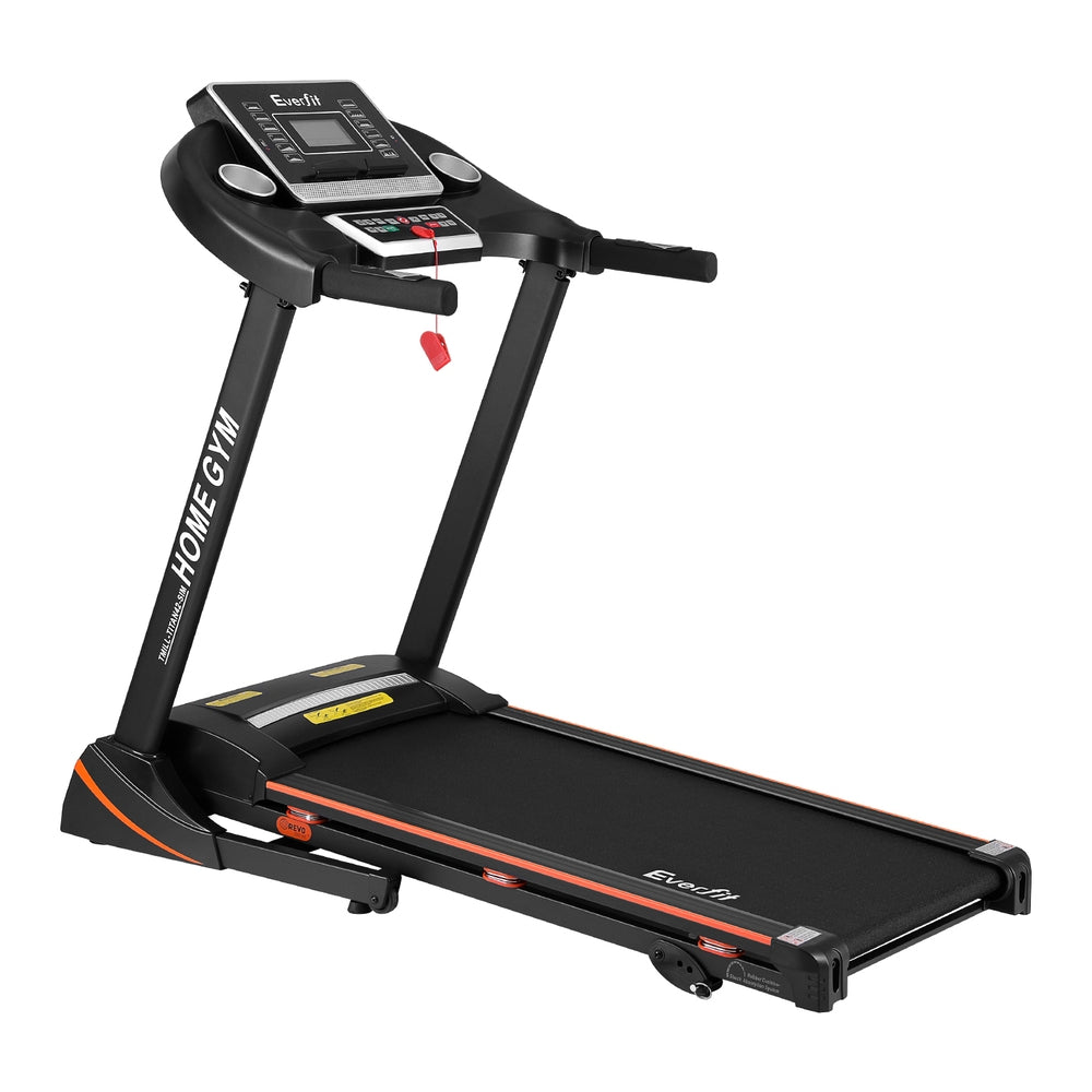 Everfit electric treadmill for home gym, hydraulic exercise machine with 420mm running area, designed for fitness and cardio workouts.