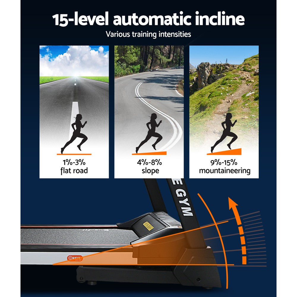 Everfit electric treadmill with auto incline, 450mm wide running belt, ideal for home gym fitness workouts.