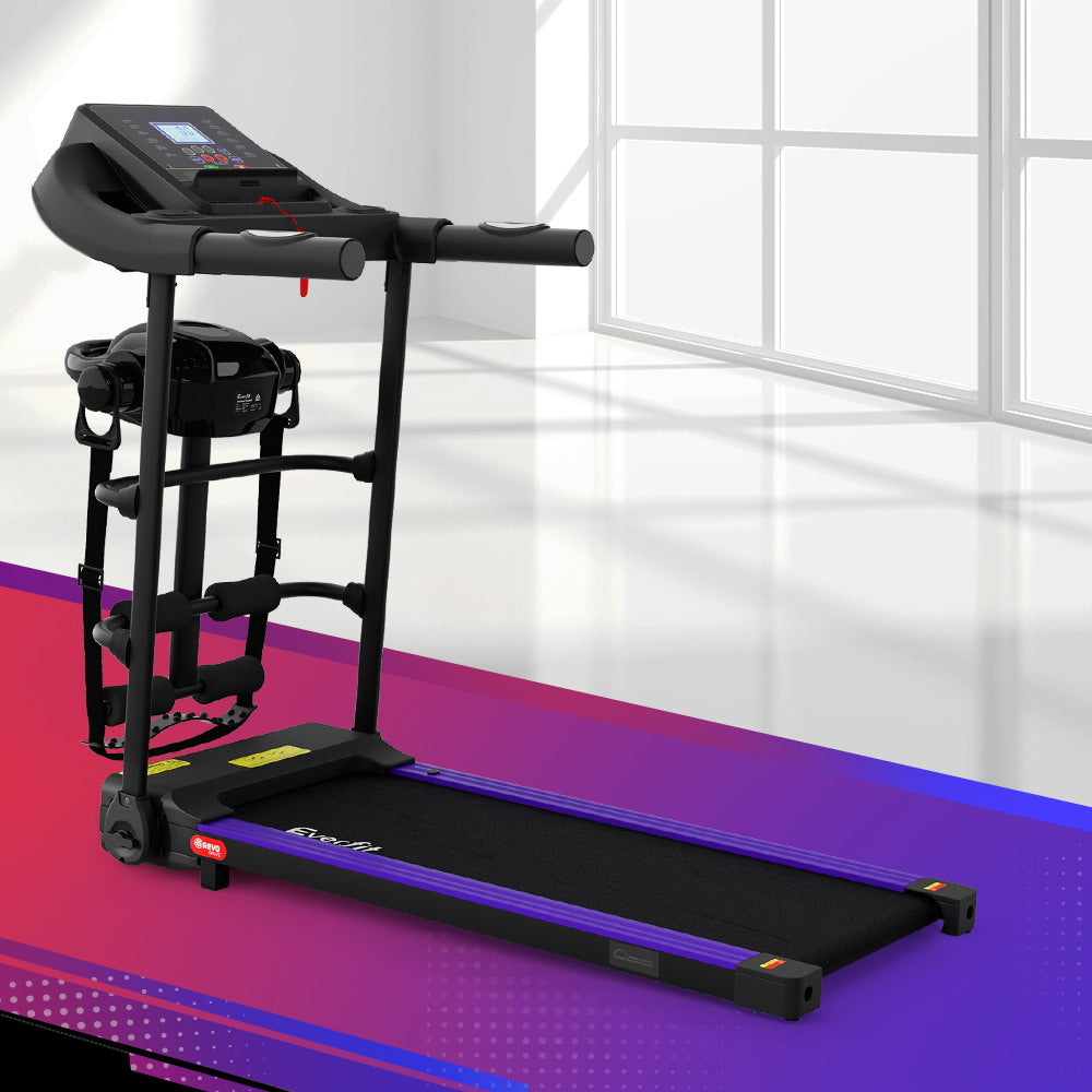 Everfit electric treadmill and home gym exercise machine with massager, 400mm running surface, for fitness and workout routines.
