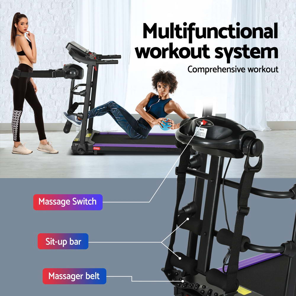 Everfit electric treadmill and massage machine for home gym, featuring a 400mm running surface and fitness equipment from Online Fitness Depot.