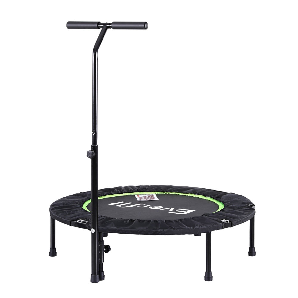 Everfit 40-inch foldable fitness trampoline with handrail, suitable for home gym workouts and rebound training.