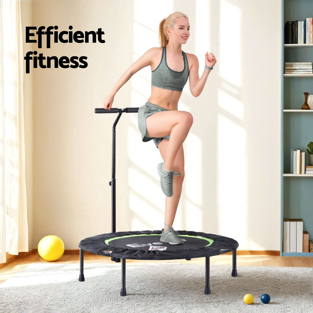 Everfit 40-inch foldable fitness trampoline with handrail for home gym use, suitable for jumping and rebound exercises.