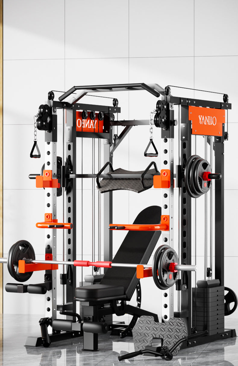 SmartFit M1 Max pin-loaded multi-functional Smith machine for weightlifting, home gym power rack with adjustable features.