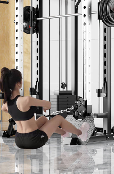 SmartFit M1 Max pin-loaded multi-function training smith machine with power rack for home gym weightlifting and strength training.