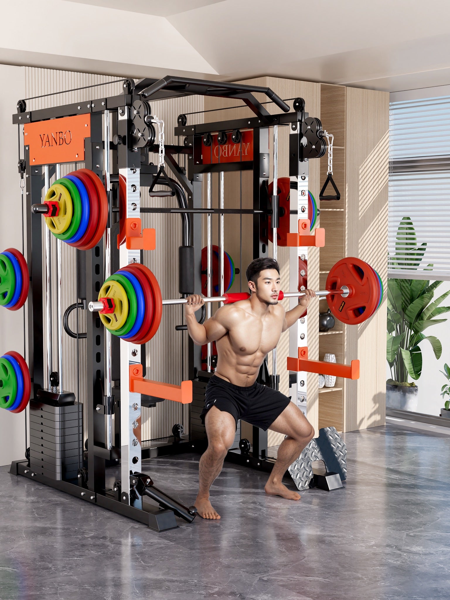 SmartFit M1 Ultra Leg Press and Chest Fly multi-functional Smith machine for home gym workouts, featuring 130kg pin-loaded weight system.
