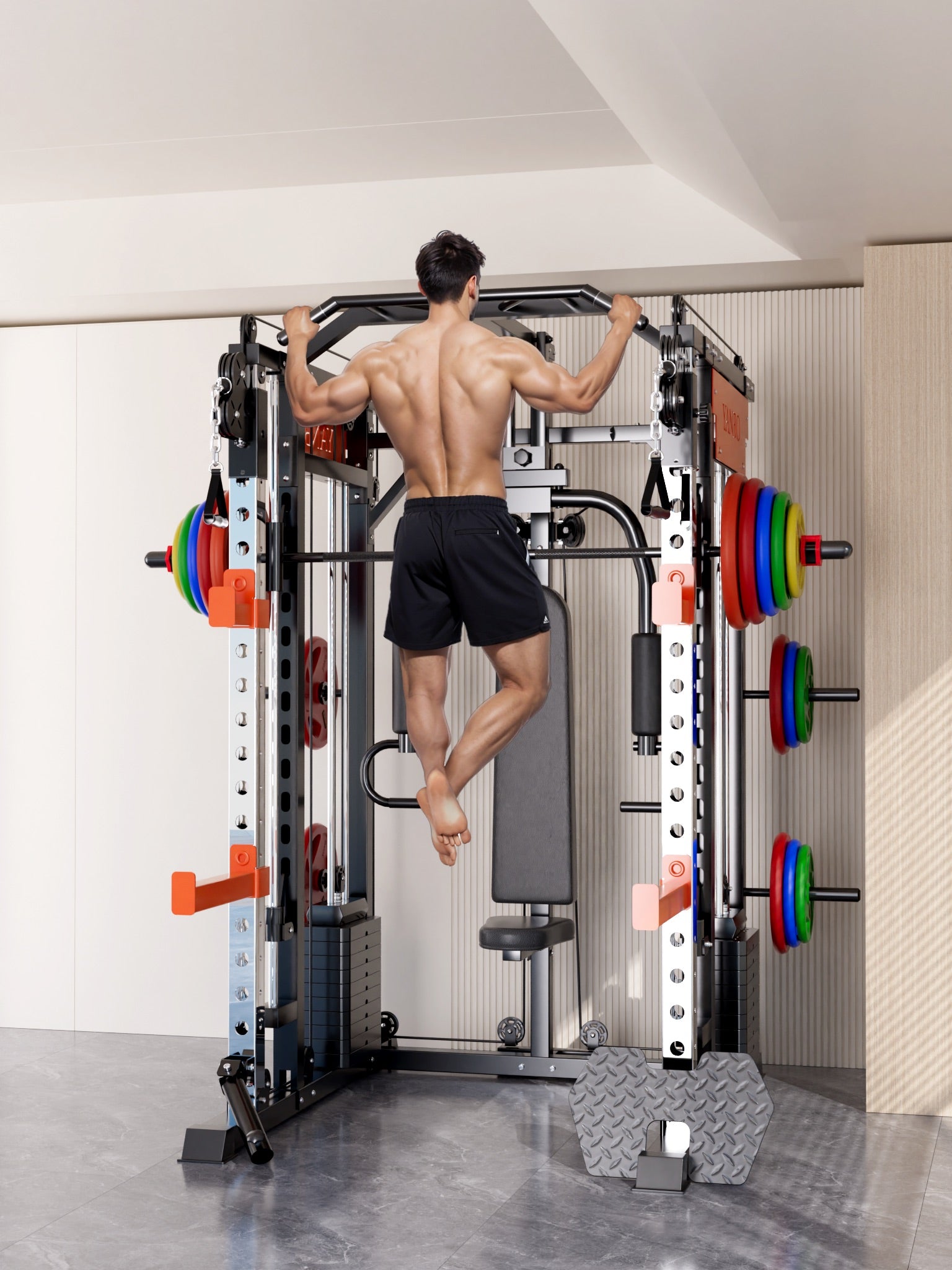 Pin-loaded SmartFit M1 Ultra Leg Press and Chest Fly Smith Machine for home gym workouts, featuring versatile weightlifting functions.