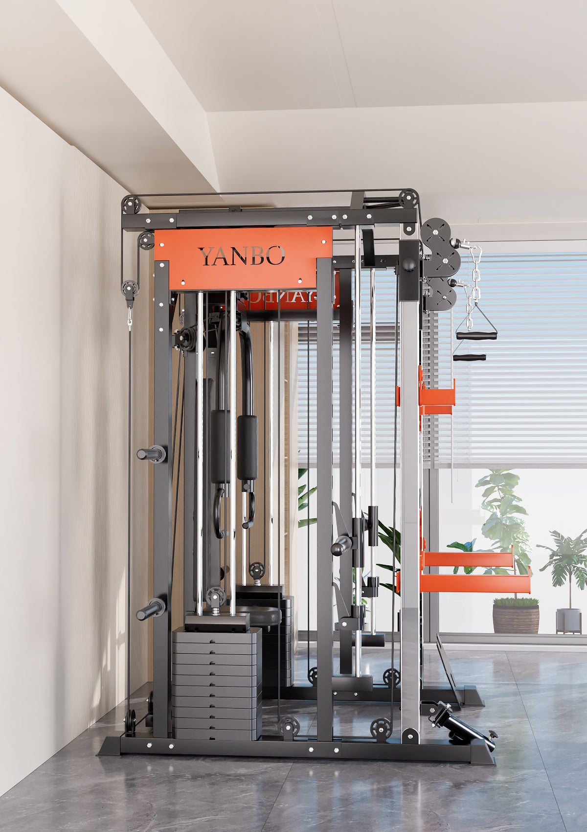 SmartFit M1 Ultra multi-functional gym machine for leg press and chest fly, featuring weightlifting rack and 130kg pin-loaded weight system.