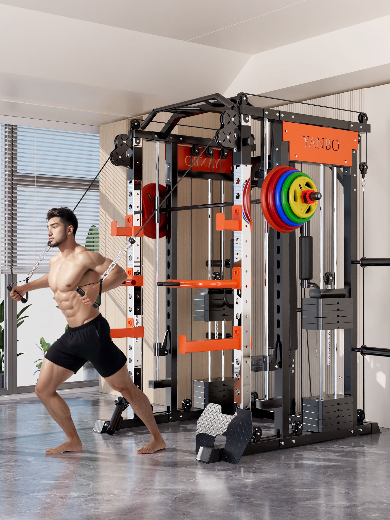 SmartFit M1 Ultra multi-functional Smith machine with leg press and chest fly attachments for home gym weightlifting exercises