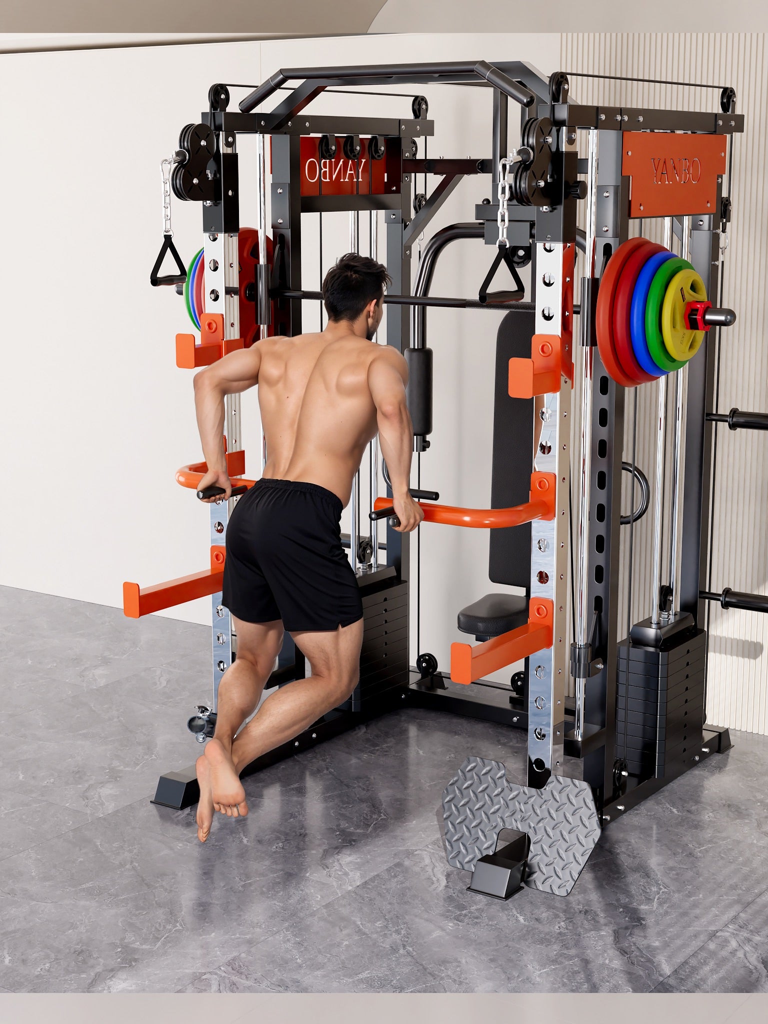 SmartFit M1 Ultra Smith Machine for leg press and chest fly, home gym weightlifting equipment with 130kg pin-loaded weight system.