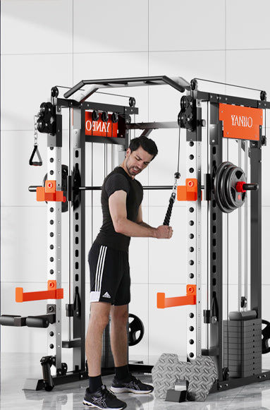 SmartFit M1 Max pin-loaded multi-functional Smith machine for home gym weightlifting and strength training by Online Fitness Depot