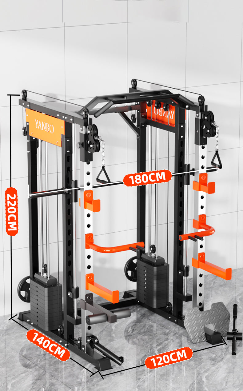 SmartFit M1 Max multi-functional Smith machine with weight rack, suitable for home gym strength training and weightlifting exercises.