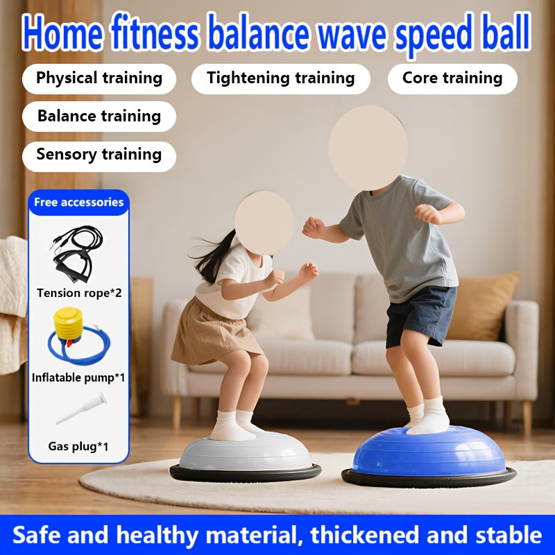 Blue Hemisphere Trainer inflatable balance trainer for core exercises, yoga, rehab, and Pilates, with stable base for home or gym use.