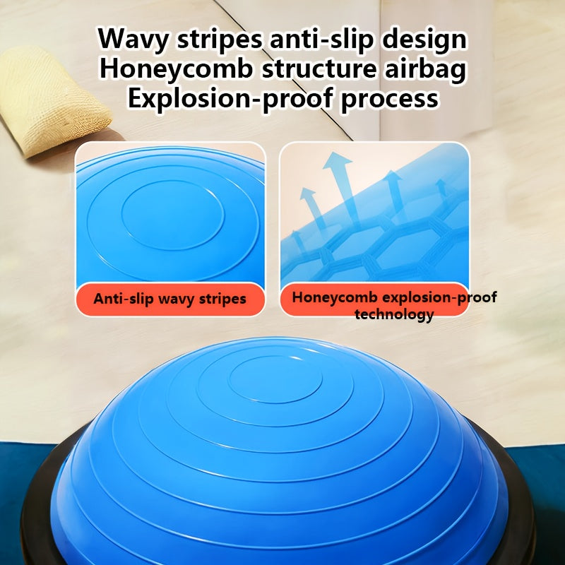 Blue Hemisphere Trainer inflatable balance trainer for core, yoga, rehab, Pilates, with stable base for home or gym fitness use.