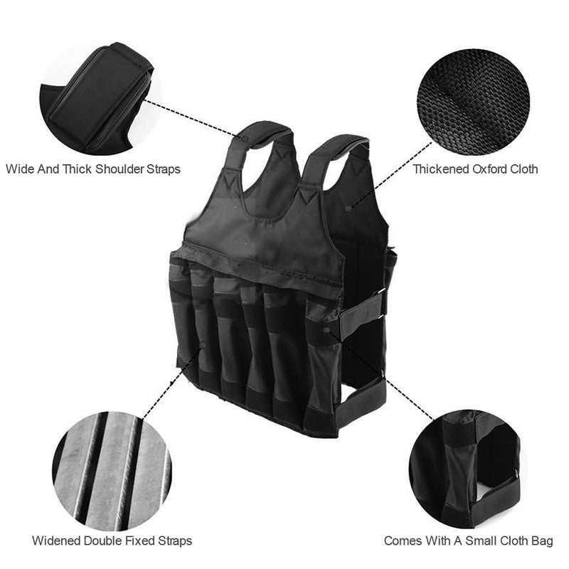 Online Fitness Depot adjustable 50kg weighted vest for fitness training, shown on a person during workout.