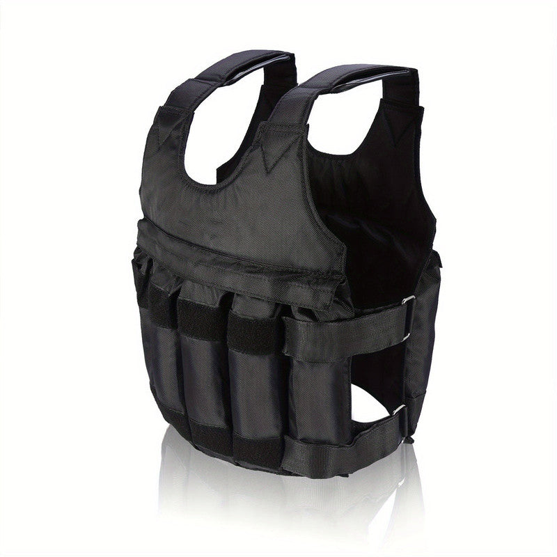 Adjustable 50kg weighted vest for fitness training by Online Fitness Depot, showing the vest with weight plates and adjustable straps.