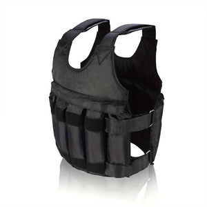 Adjustable 50kg weighted vest for fitness training by Online Fitness Depot, showing the vest with weight plates and adjustable straps.