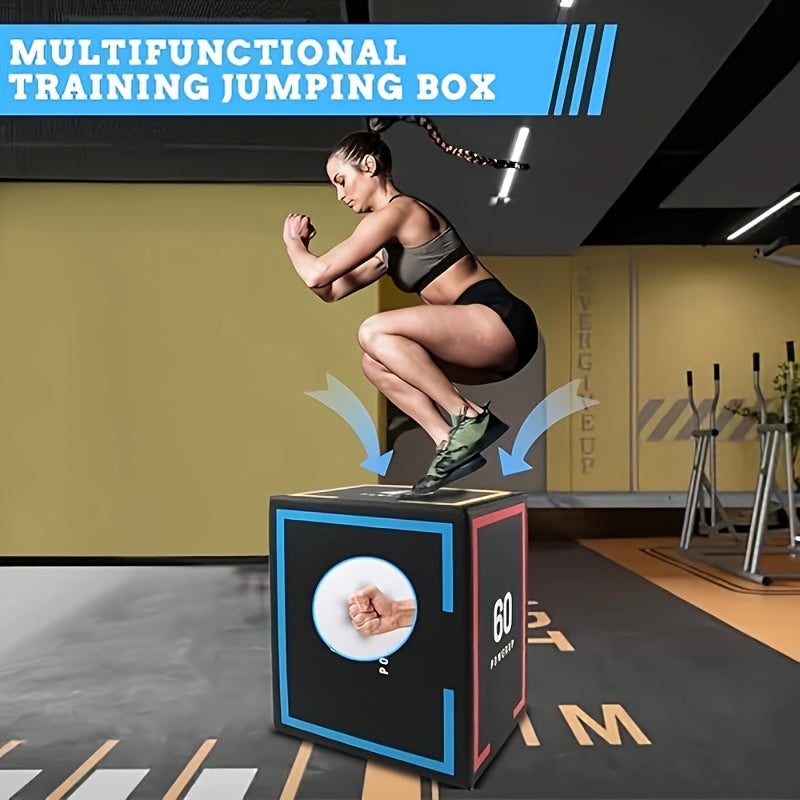 Online Fitness Depot multifunction jump training box for exercise and gym workouts, shown in a bright, sturdy design.