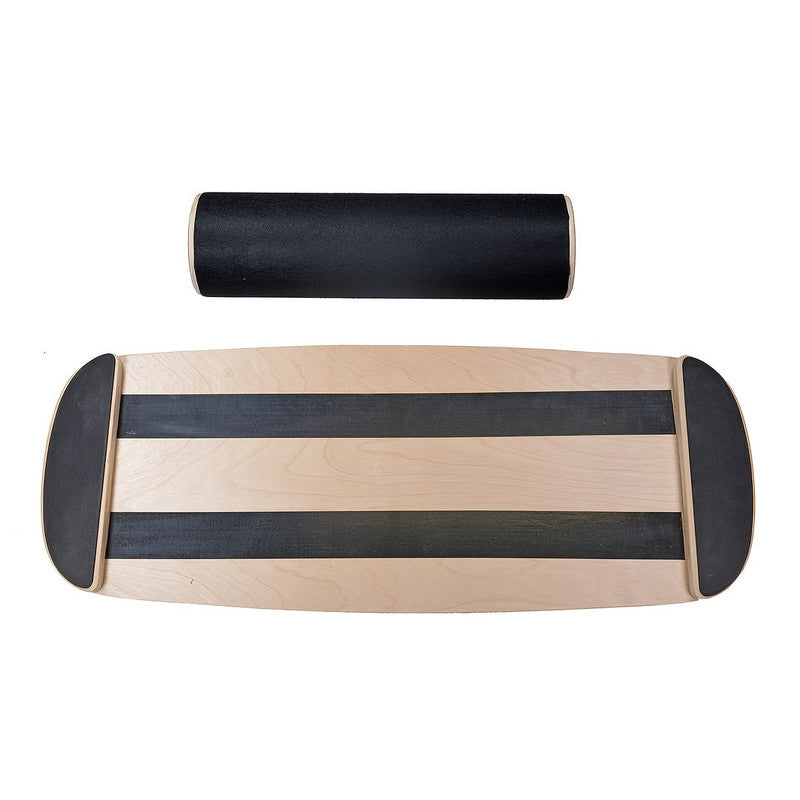 Wooden surf balance board for core training by Online Fitness Depot, showing a sleek wooden board on a gym floor.