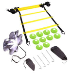Online Fitness Depot football speed and agility training equipment set with ladders, cones, and parachute for soccer training.